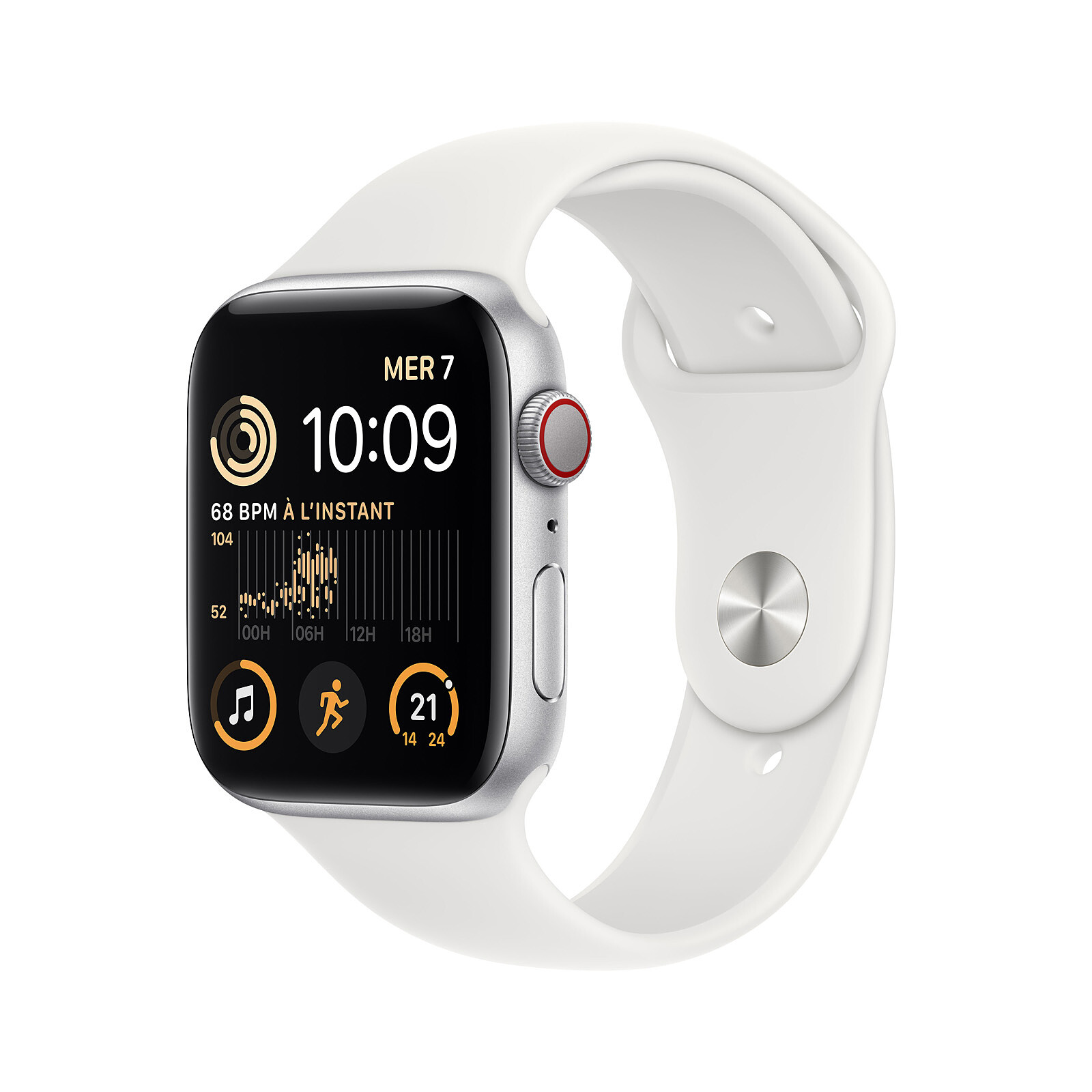 Apple Watch SE GPS + Cellular 2022 Silver Aluminium Bracelet Sport White 44 mm Highweb