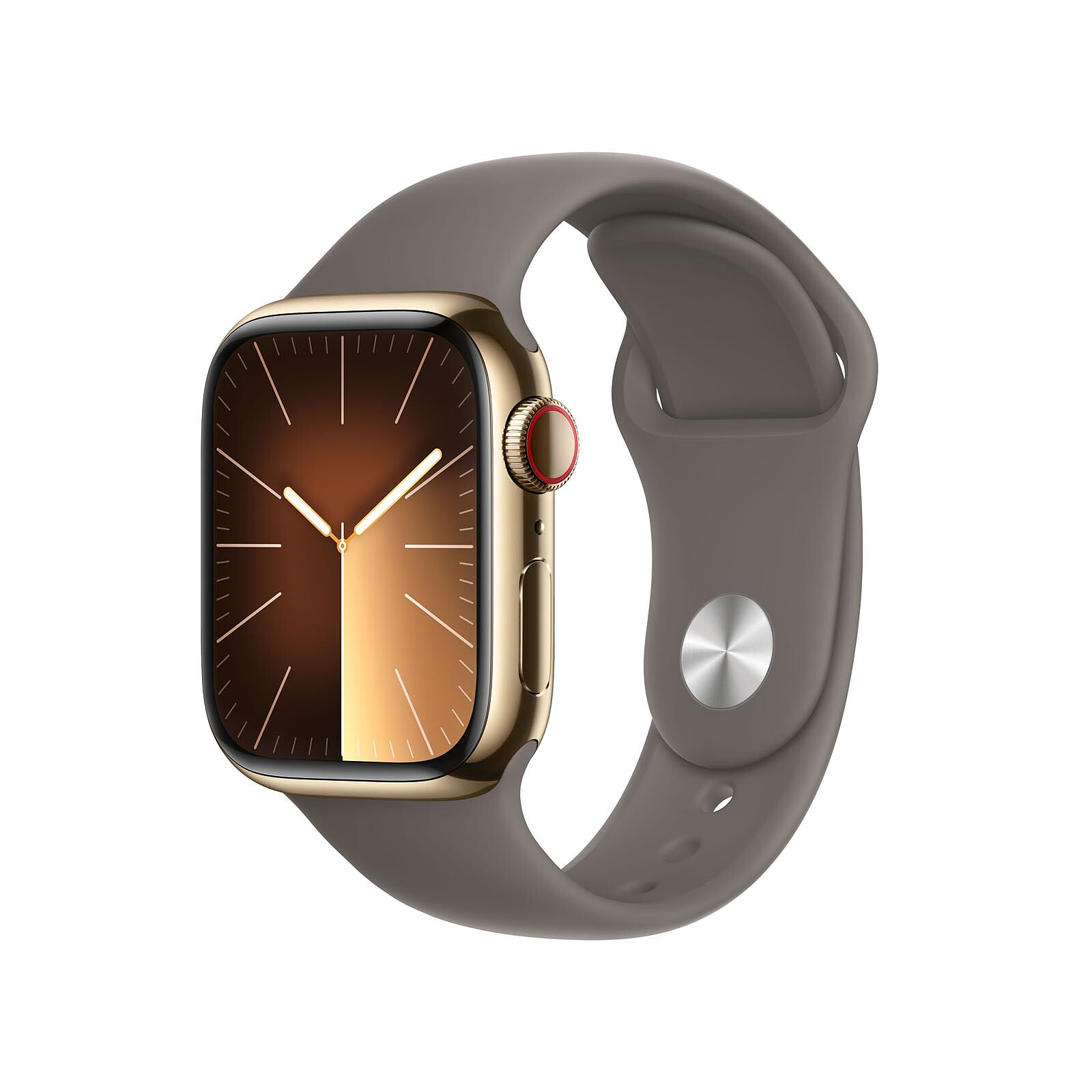 Apple Watch Series 9 GPS + Cellular Acier Inoxydable Or Bracelet Sport Band Argile ML 41 mm Highweb
