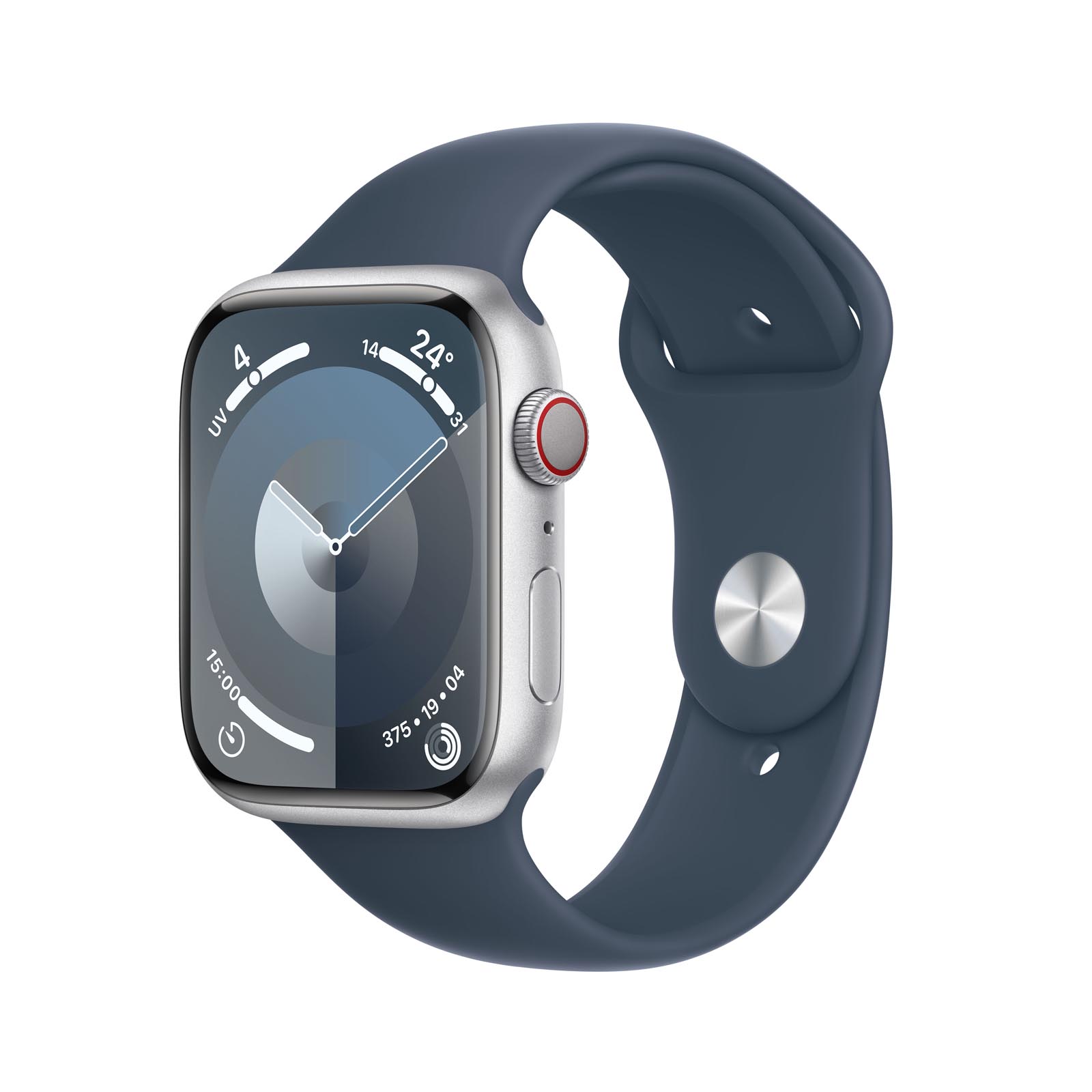 Apple Watch Series 9 GPS + Cellular Aluminium Argent Bracelet Sport Band Bleu SM 45 mm Highweb